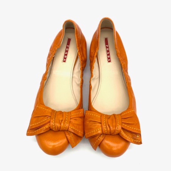 Prada Sport Leather Logo Bow Scrunch Ballet Flats~Ladies SZ 39.5~Summer Chic - Picture 2 of 6